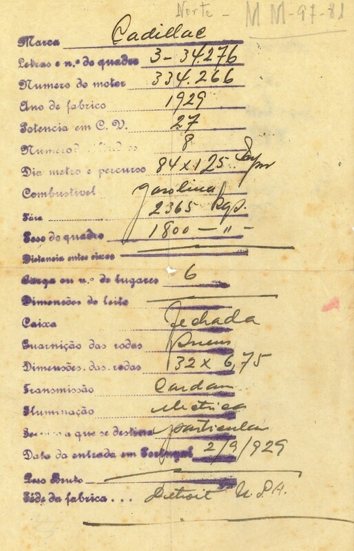 Livrete da viatura Cadillac