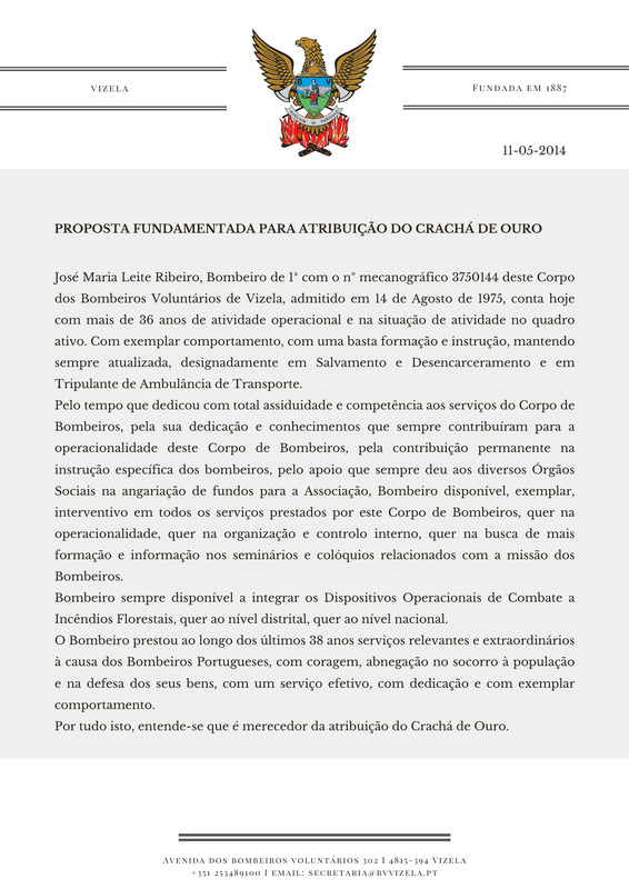 Proposta fundamentada para atribuição de Crachá de Ouro a José Maria Leite Ribeiro