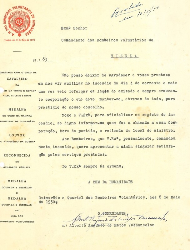 Ofício da Associação Humanitária de Bombeiros Voluntários de Guimarães