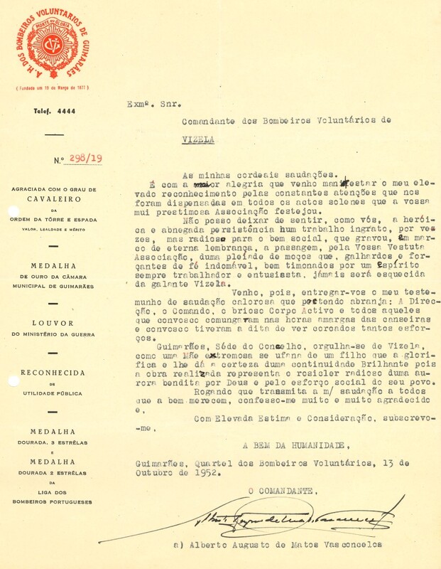 Ofício da Associação Humanitária de Bombeiros Voluntários de Guimarães